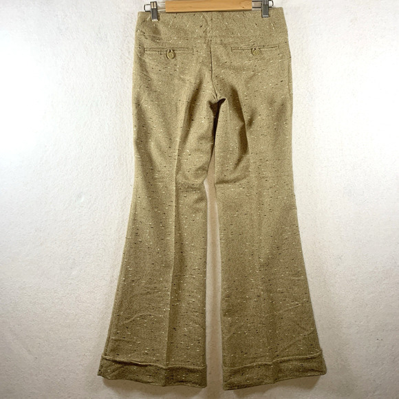 Stoosh Women Y2K Low Rise Dress Pants Sz 3 Tan Confetti Wide Flare Cuffed Office - Picture 4 of 12